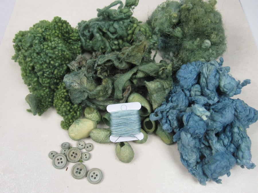 Natural Dye Indigo Green Mixed Natural Fibre Texture Craft Pack