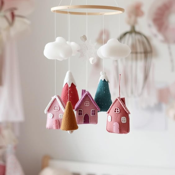 DIY Baby Mobile Kit - Nordic Style Colourful Houses for Girl
