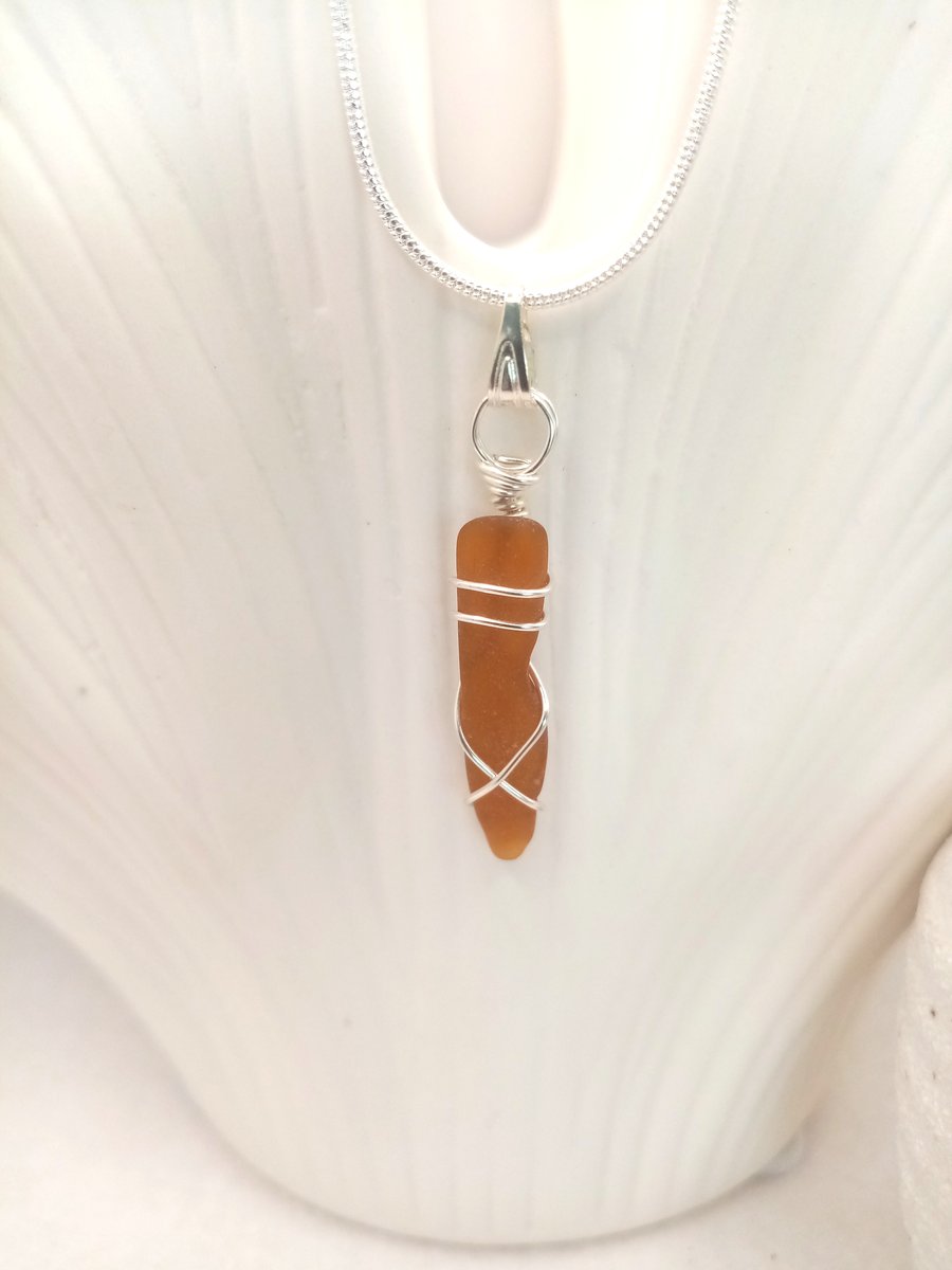 Wire-wrapped Sea Glass Necklace, Sea Glass, Gifts for her, Free Postage 