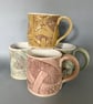Handmade Ceramic Coffee Mug: Pink Mushroom fungi design - Image 2