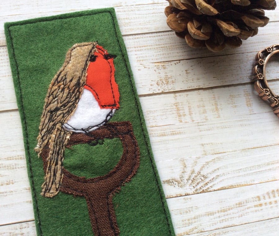 Embroidered Robin Bookmark. 