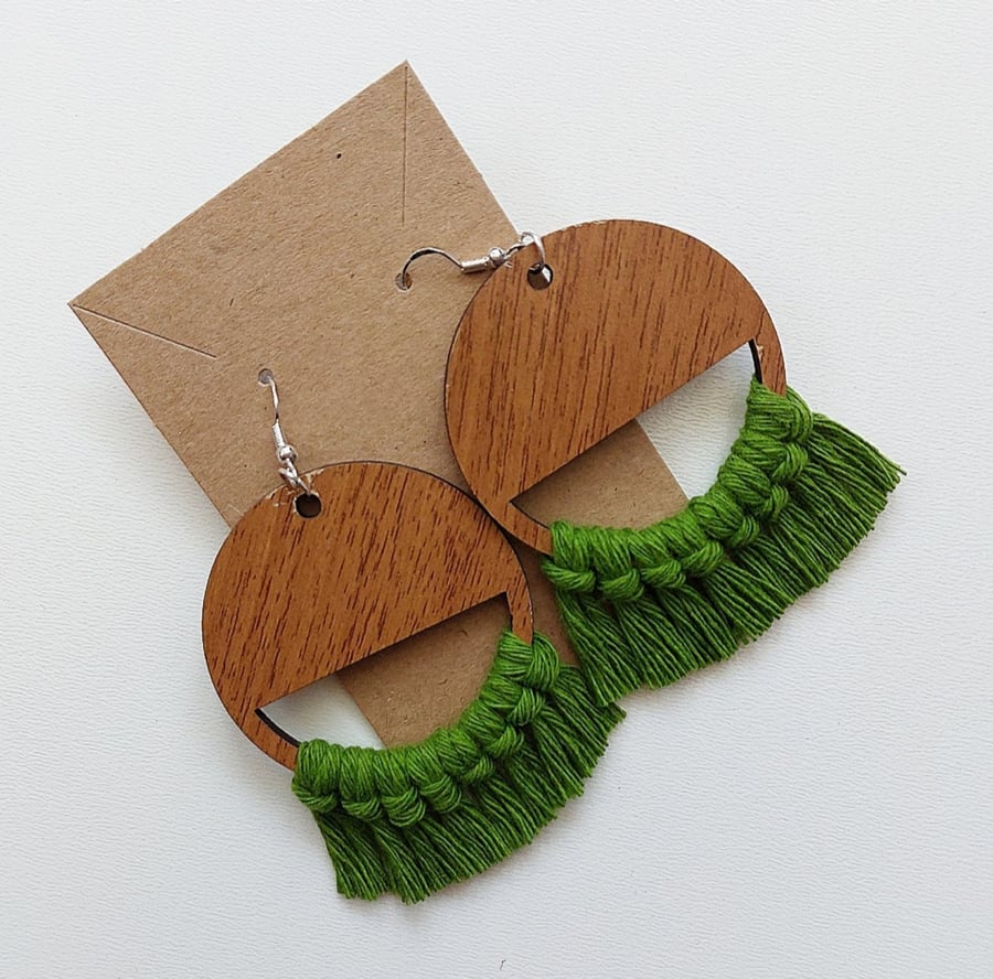 925 Silver Green Macrame Earrings