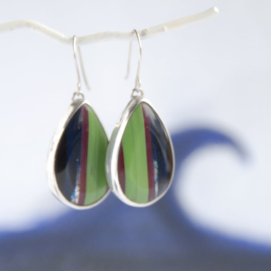 Cornish surfite earrings - navy and olive