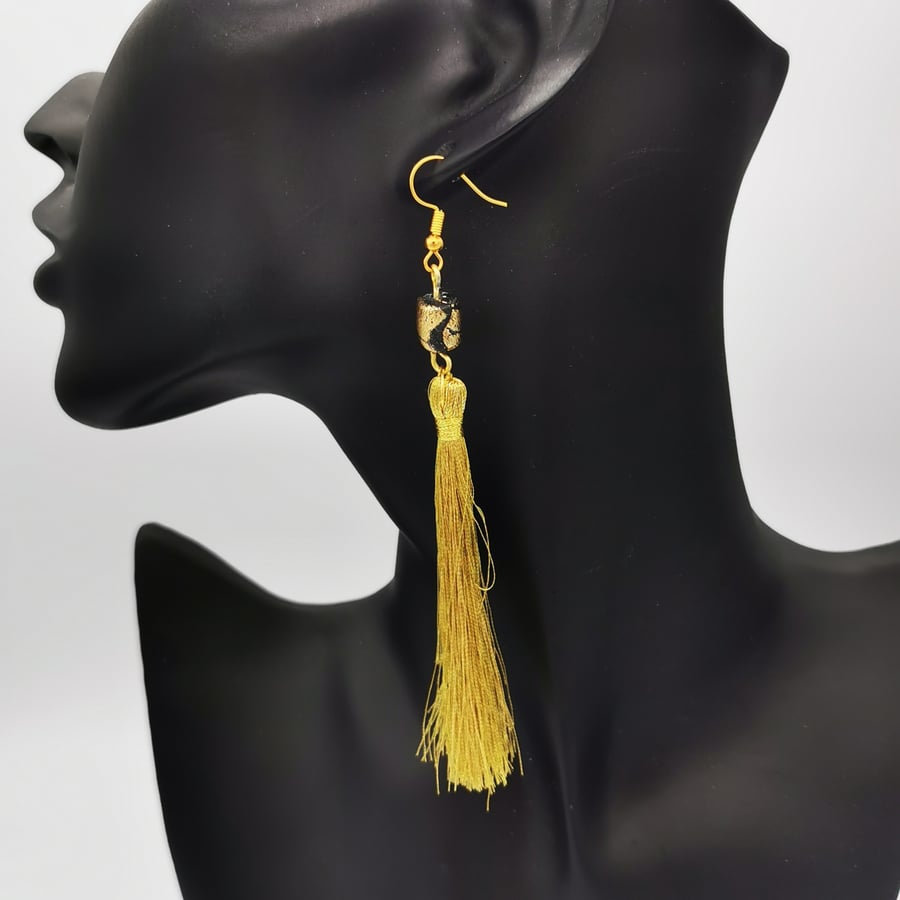 Tantalising Gold Tassel Statement Earrings, Handmade