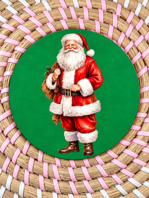 Santa Christmas Coaster – Traditional Father Christmas – Festive Red & Green 