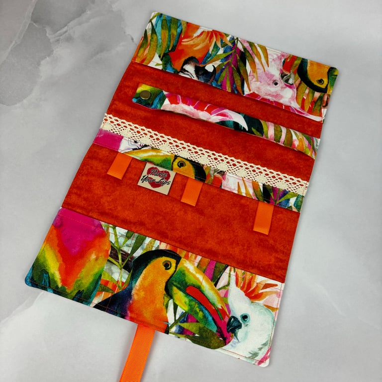 Jungle Birds jewellery roll, Jewellery storage, Travel organiser, Handmade