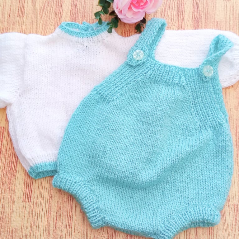 Baby's Hand Knitted Romper and Jumper Set, Hand Knitted Baby Outfit, Baby Gift