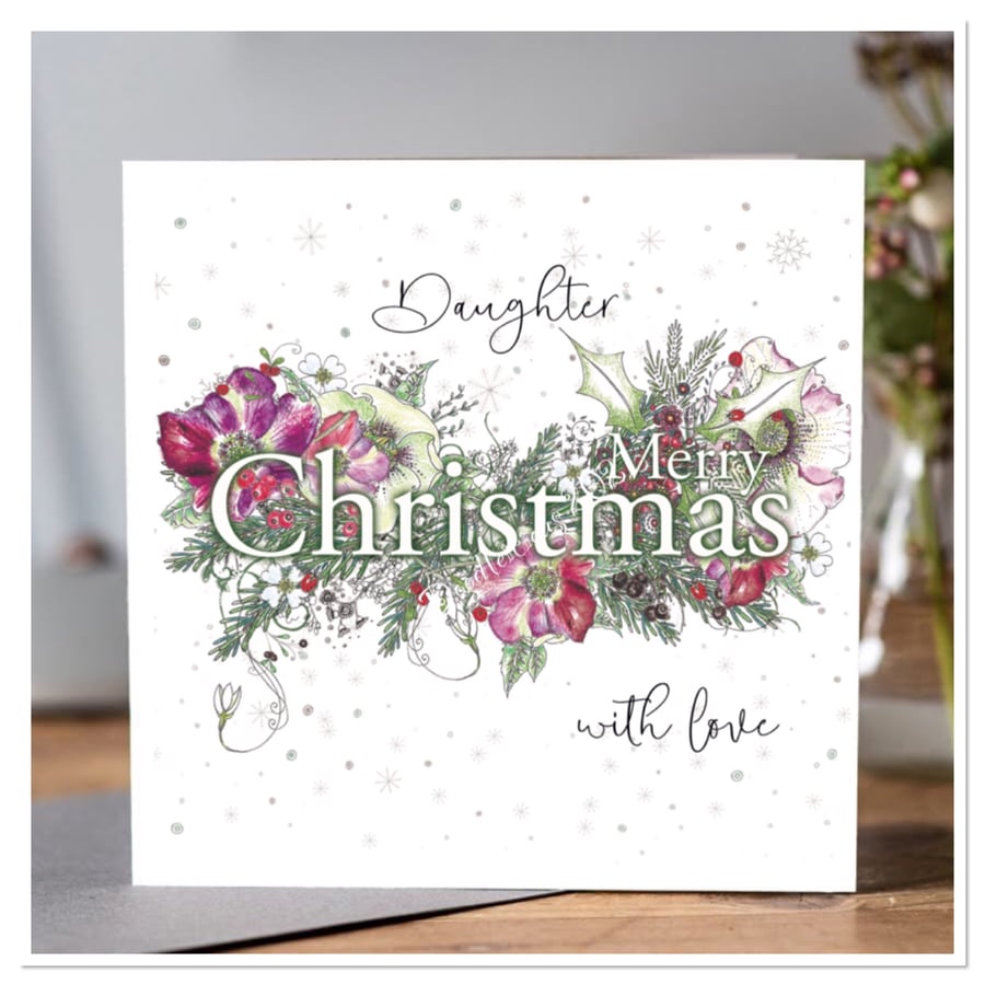 ‘Daughter Merry Christmas with love’ Greeting card 