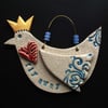 Ceramic bird decoration with crown and heart