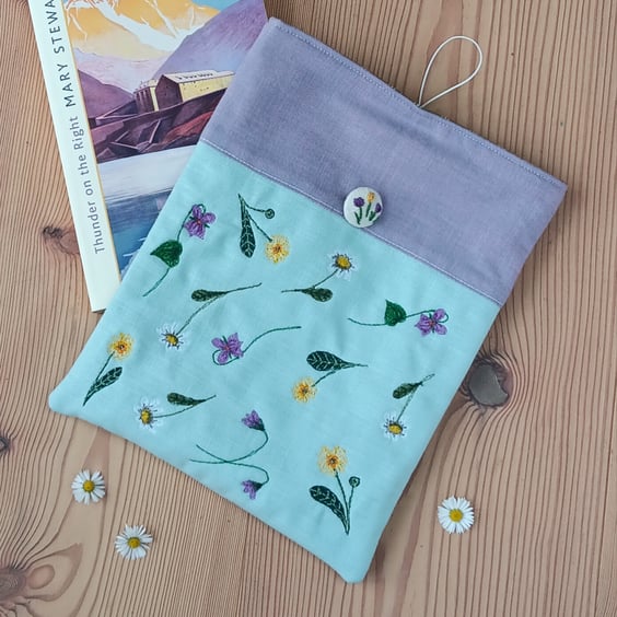 Book Sleeve with Embroidered Flowers