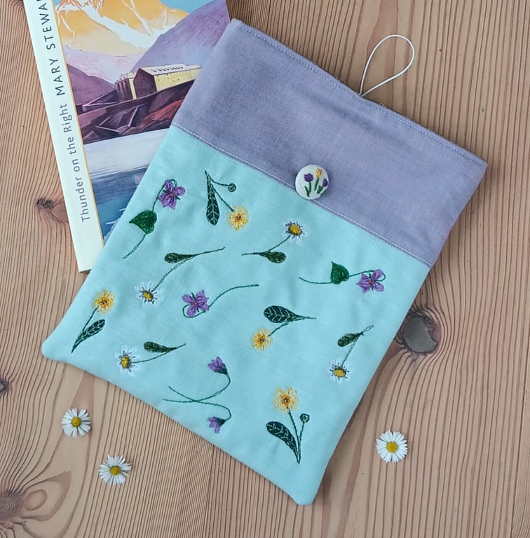 Book Sleeve with Embroidered Flowers