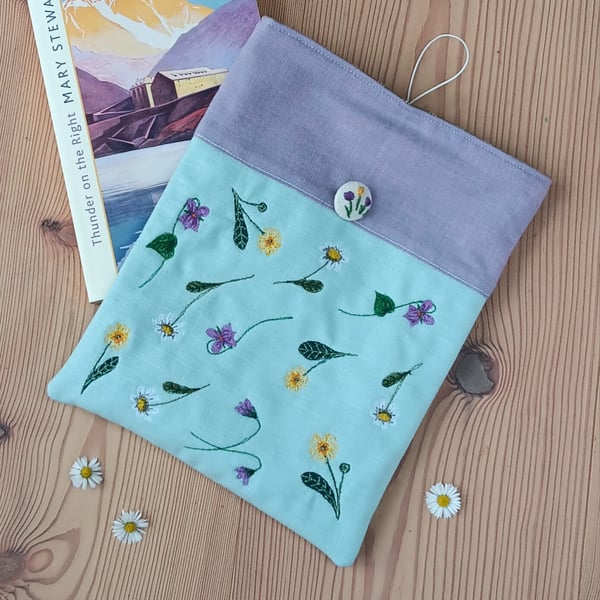 Book Sleeve with Embroidered Flowers