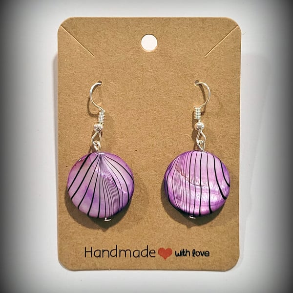 Purple & Black Glass Bead Dangle Earrings, Silver Plated Hooks, Pillow Gift Box