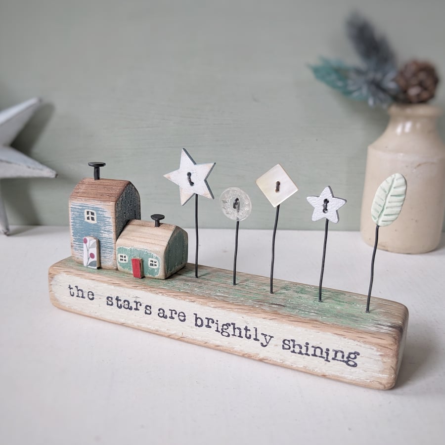 Little Wooden Houses with Christmas Stars 'The Stars are Brightly Shining''