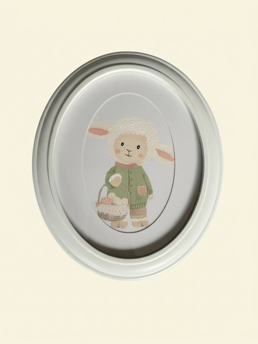 Hand-Painted Lamb Nursery Wall Art, Framed Acrylic Sheep Painting for baby room