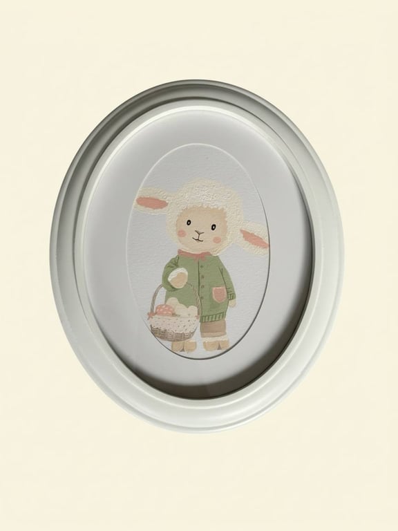 Hand-Painted Lamb Nursery Wall Art, Framed Acrylic Sheep Painting for baby room