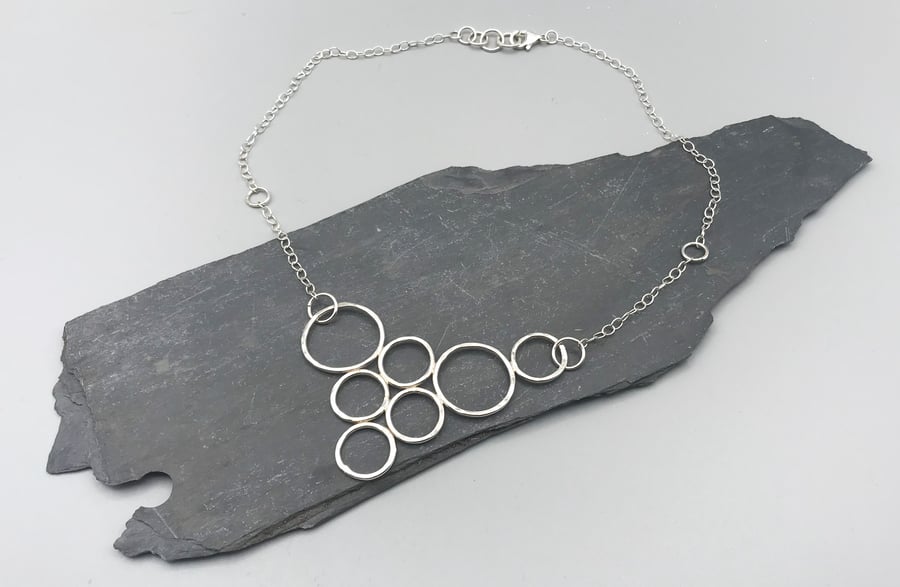 Circles Bib Necklace - Sterling Silver 925 - Handmade