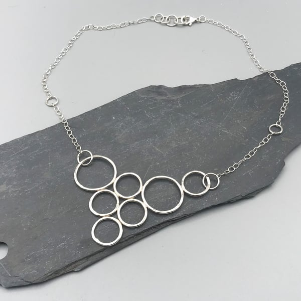 Circles Bib Necklace - Sterling Silver 925 - Handmade