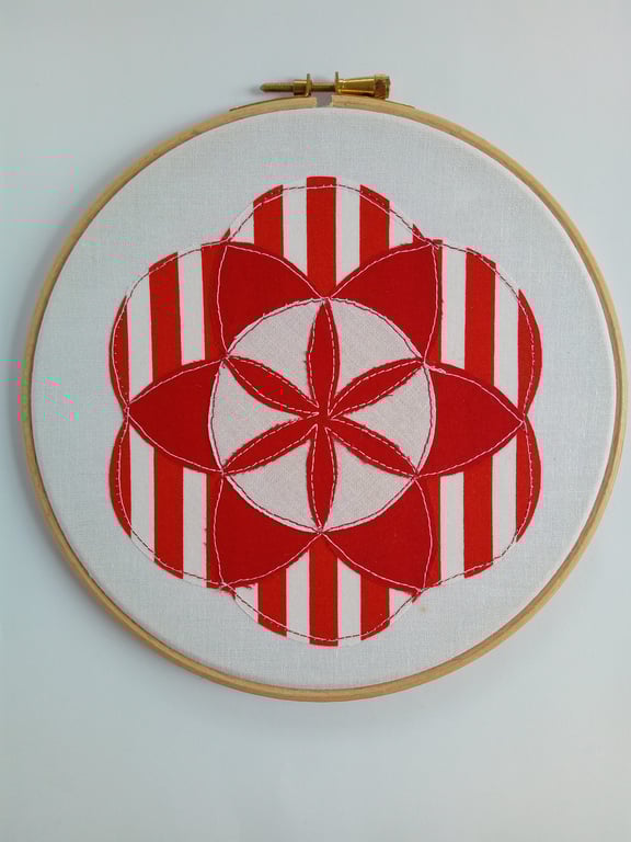 Geometric Textile Hoop Art - Red