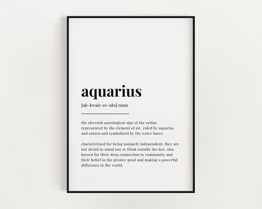 AQUARIUS DEFINITION PRINT, Zodiac Star Sign, Wall Art Print, Aquarius Print