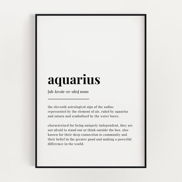 AQUARIUS DEFINITION PRINT, Zodiac Star Sign, Wall Art Print, Aquarius Print