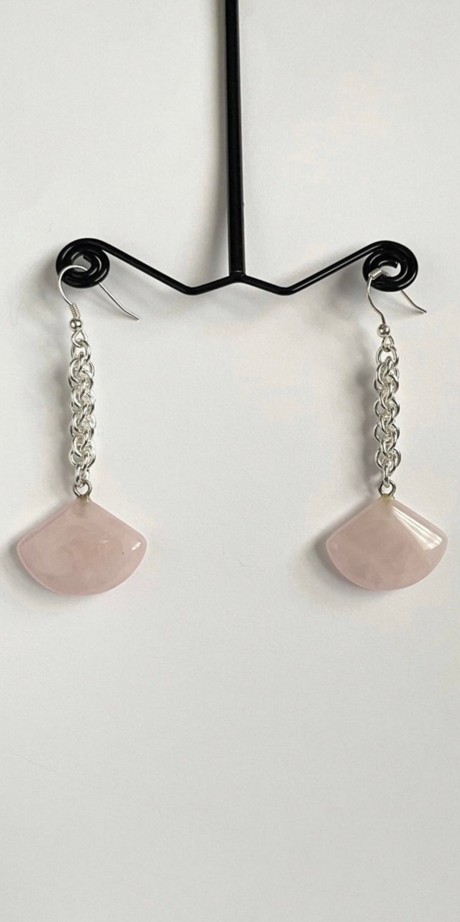 Rose Quartz Chainmaille Earrings