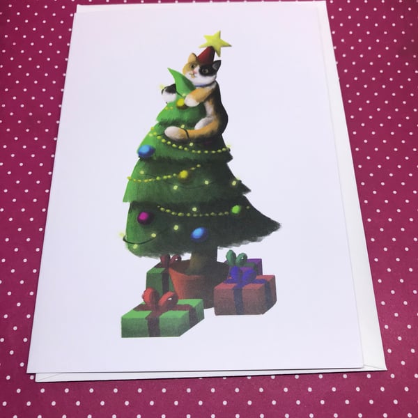 Catmas Tree Blank Greeting Card