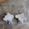 rain cloud earrings with tiny blue aquamarine raindrops. Weather the storm.