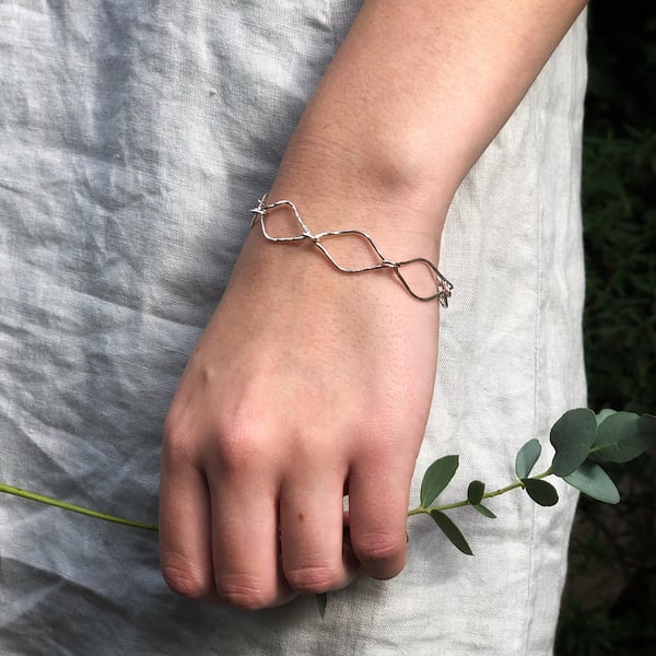 Sterling Silver Leaf Links Bracelet - Handmade Recycled Silver Jewellery