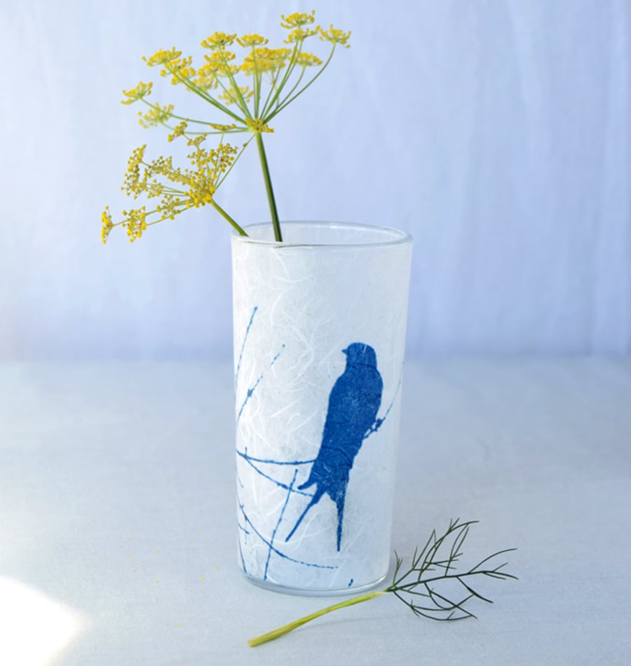 Blue Swallow Cyanotype Vase 