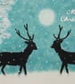 Christmas Card, Deer Moon Tree Snow Art Card, Reindeer Xmas Greeting Card - Image 1