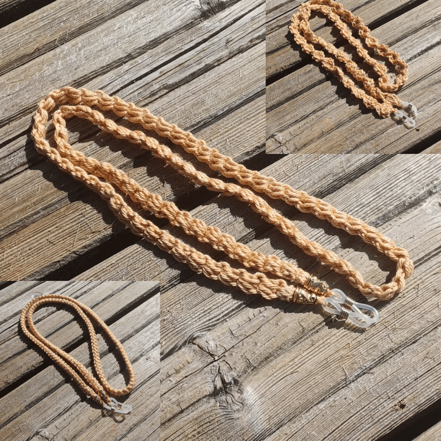 Crochet light brown cotton chain for glasses, sunglasses cord