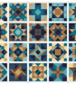 066D - Cross Stitch Chart Patchwork Quilt Block Pattern Squares, Brown Turquoise - Image 1
