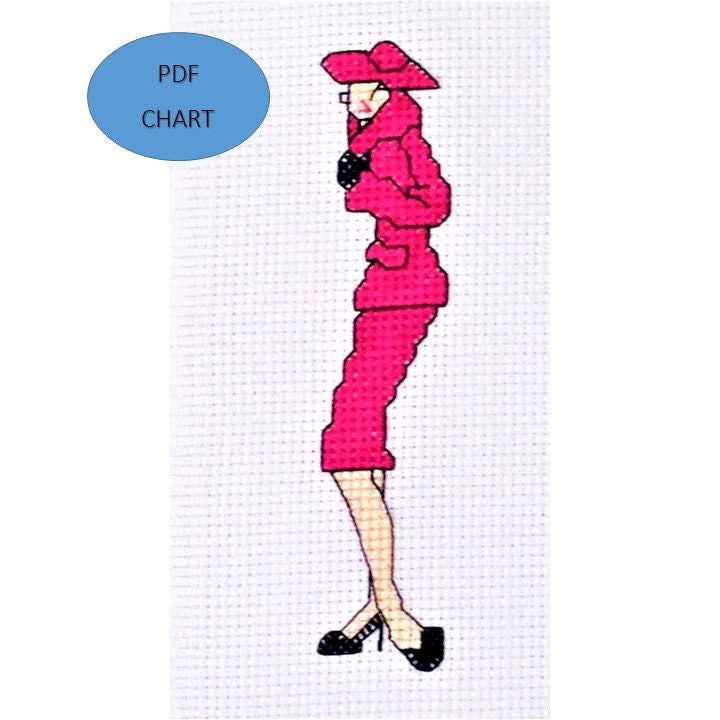 1950's lady fashion small illustration cross stitch instant download PDF chart