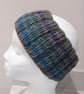 Hand Knitted stripey Merino Headband in Khaki