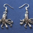 Handmade Octopus Earrings; Cast From Recycled Pewter - Anti-Tarnish. Marine Sea 