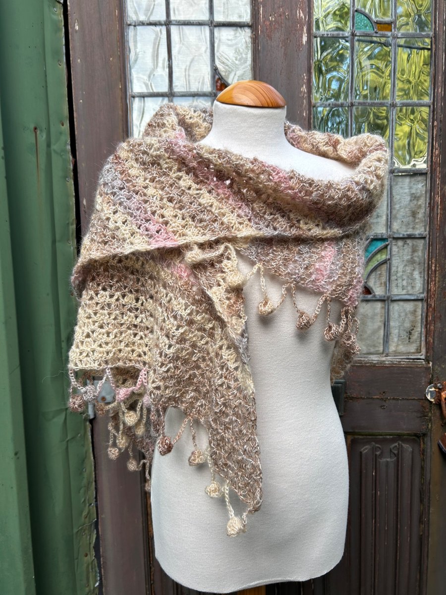 Mohair Handmade Asymmetrical Triangle Lace Shawl