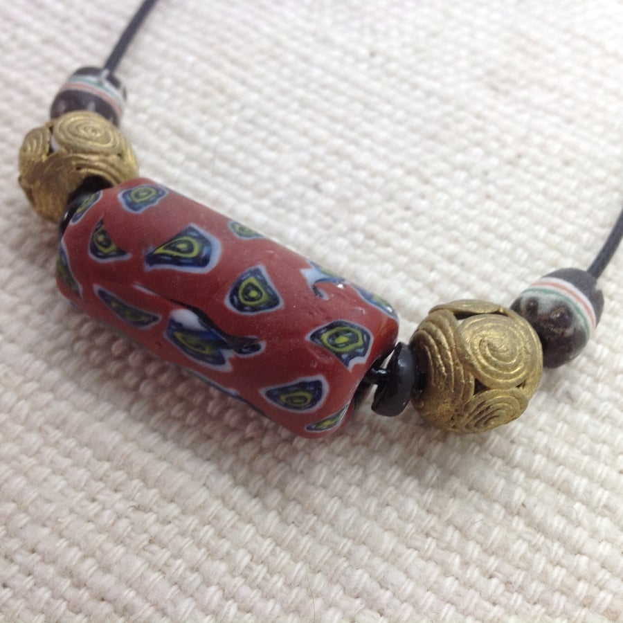 Chunky unisex cord necklace with beads from Africa and Nepal     