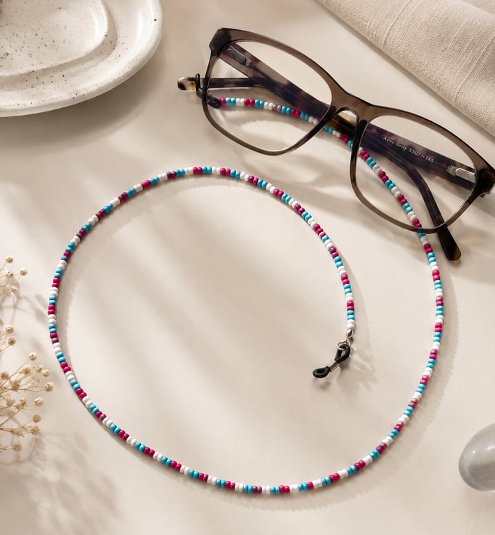 Handmade Seed Bead Glasses Chain – 25" Colourful Eyewear Holder 