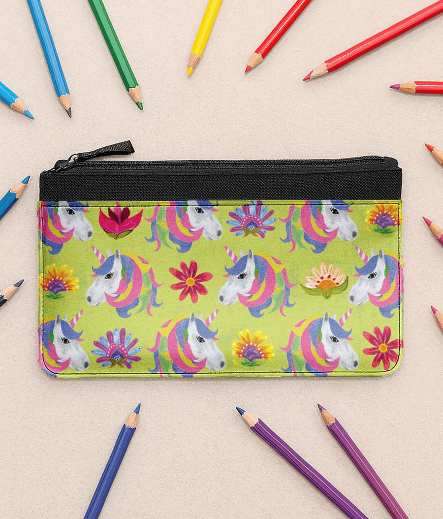 Unicorn Pencil Case - Lime Green