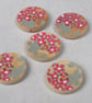 5 Medium Painted Grey Flower Wooden Craft Buttons - Image 1