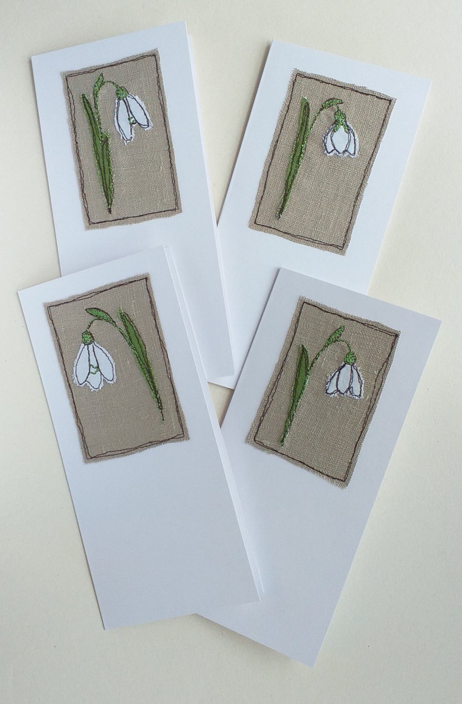 Set of 4 Embroidered Snowdrop Cards