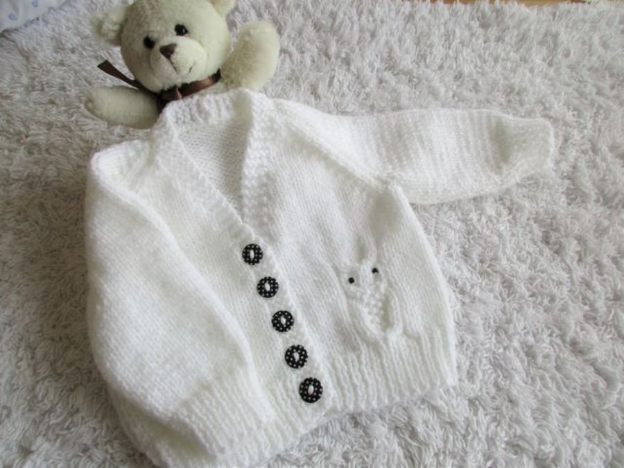 16" White Baby Girls Owl Cardigan