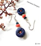 Designer Lapis Lazuli & Peach Bamboo Coral Sterling Silver Earrings - Image 5