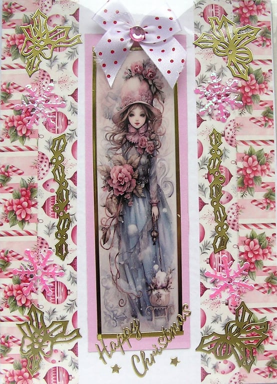 Hand Crafted Decoupage Chistmas Card - Happy Christmas (3240) Girl in Costume