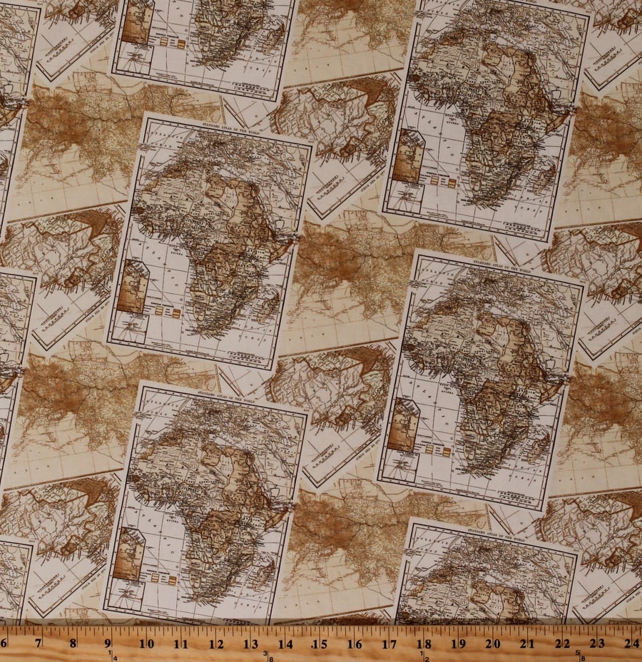 Fat Quarter Expedition Maps Allover Africa 100% Cotton Quilting Fabric