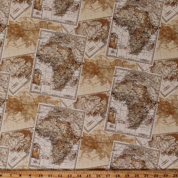 Fat Quarter Expedition Maps Allover Africa 100% Cotton Quilting Fabric