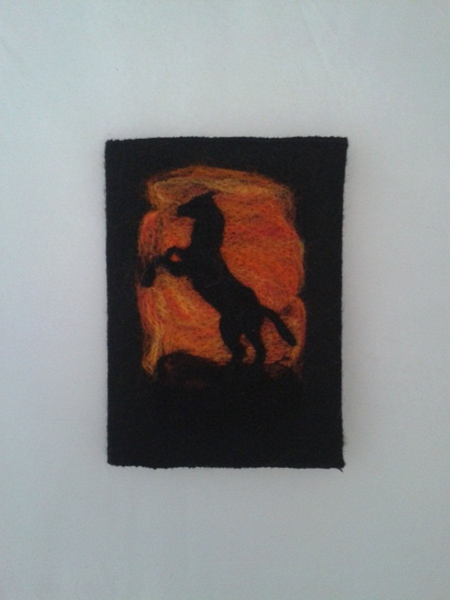 Felt covered notebook - needle felted horse in sunset