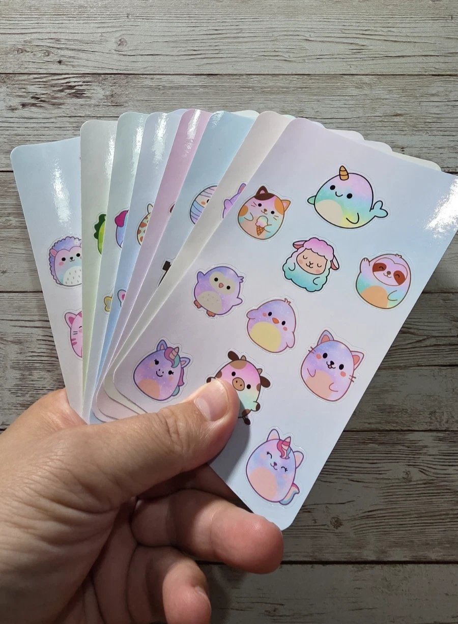 Squishmallow Sticker Sheets  8 Sheets, 80 Cute Character Stickers