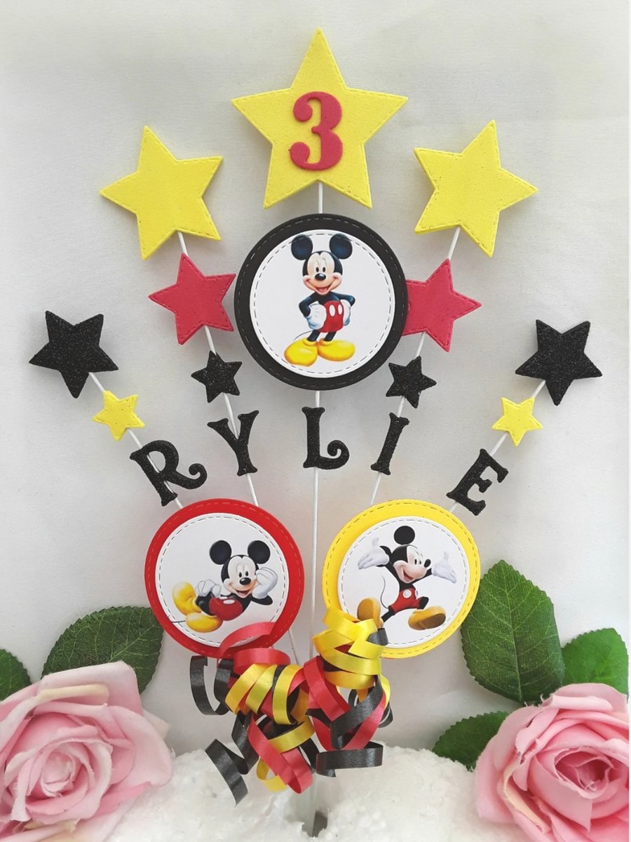 Personalised Mickey Mouse Cake Topper, Mickey Mouse Party Decor, Mickey Mouse Bi